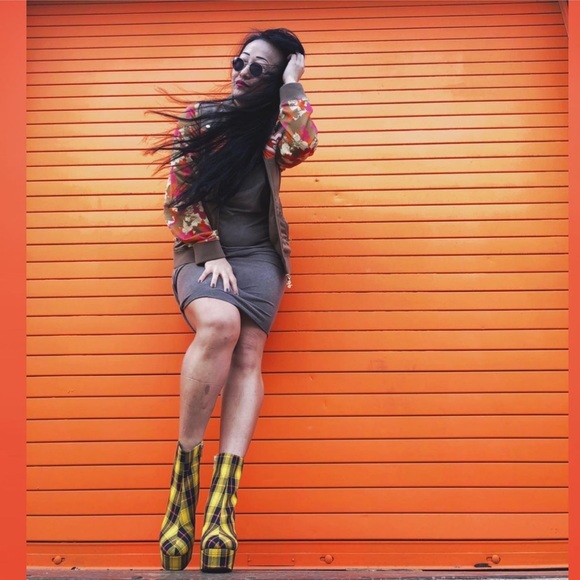 Yellow & Black Plaid Ankle Boots - Picture 2 of 5